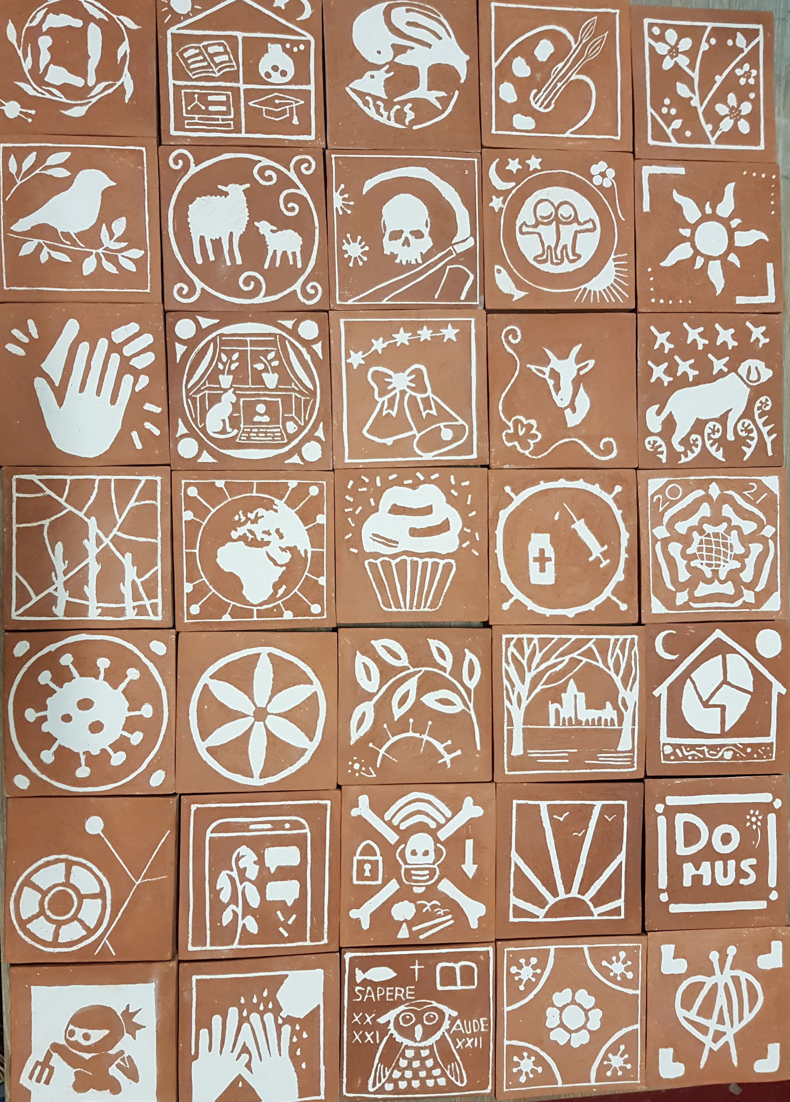 Decorative ceramic tile from Pandemics in Ceramics project